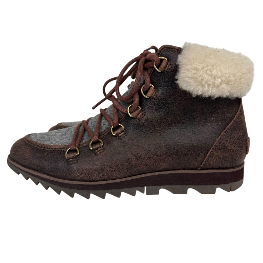 Sorel Harlow Cozy Shearling Ankle Hiker Boots Bootie Leather Wool Lace Up Size 9 - Picture 3 of 13